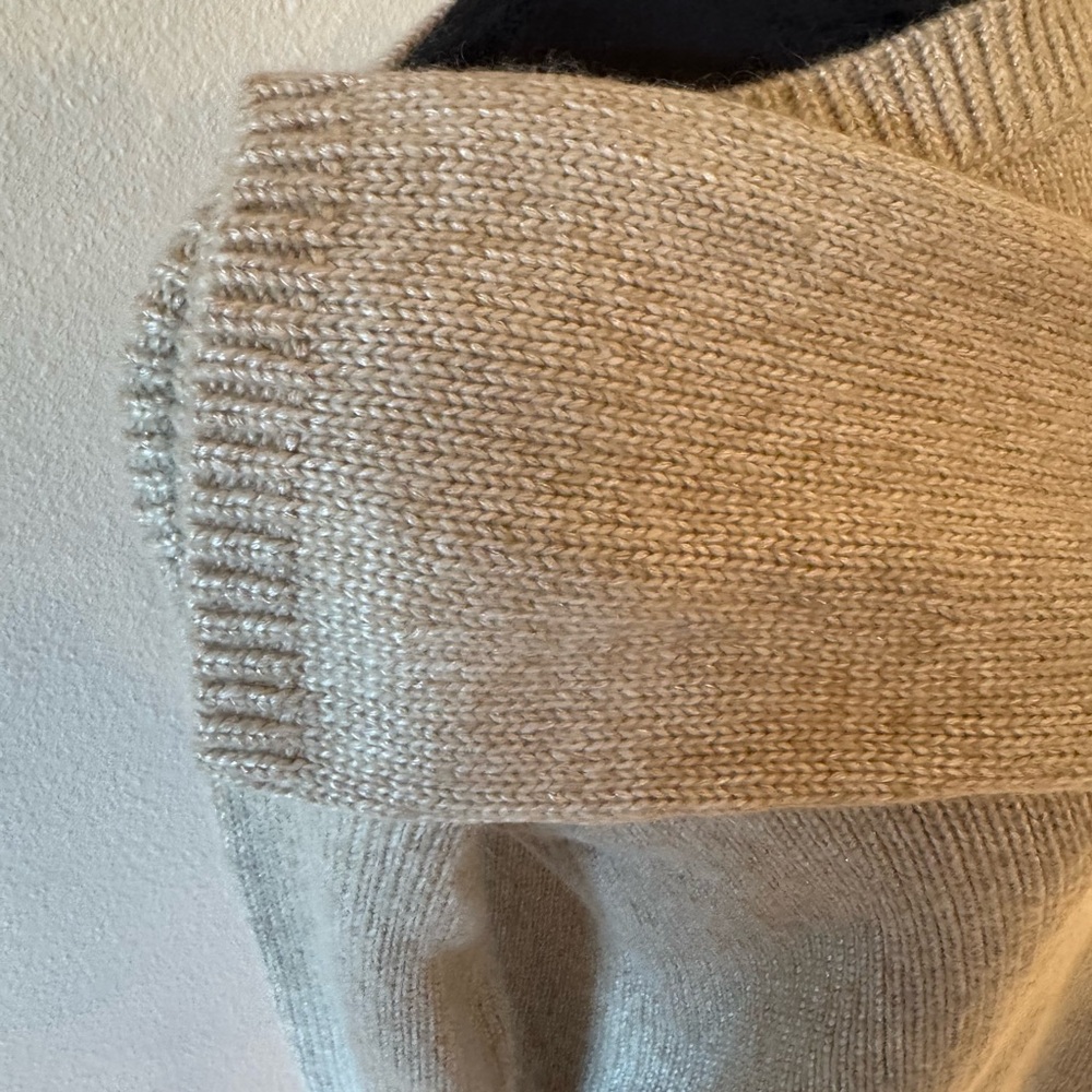White House Black Market beige metallic knit boat neck wool blend sweater - Picture 4 of 7